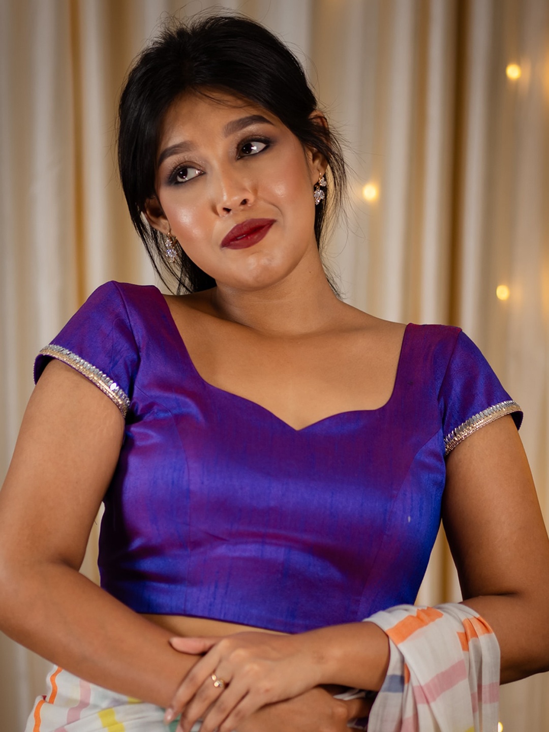 

I LOVE SAREES Embellished Padded Readymade Saree Blouse, Purple