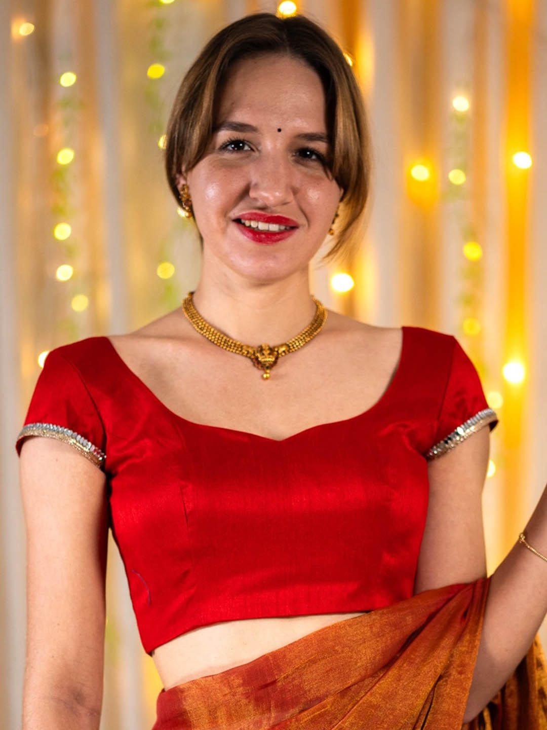 

I LOVE SAREES Embellished Padded Readymade Saree Blouse, Red