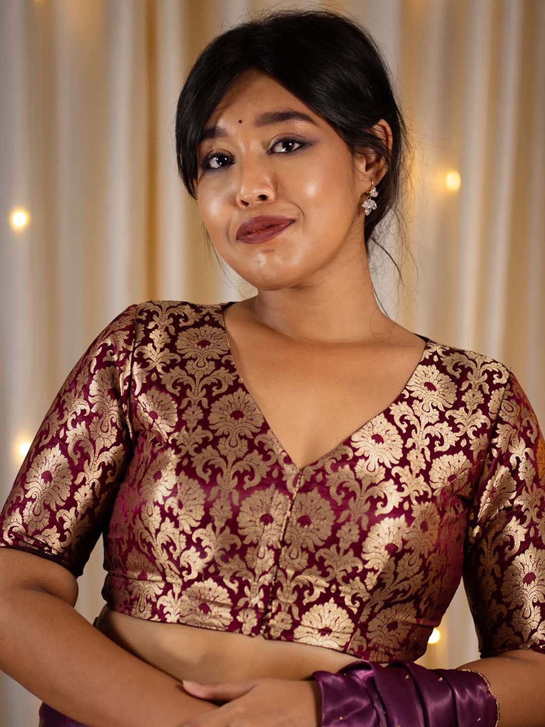 

I LOVE SAREES Woven Design Benarasi Readymade Saree Blouse, Maroon