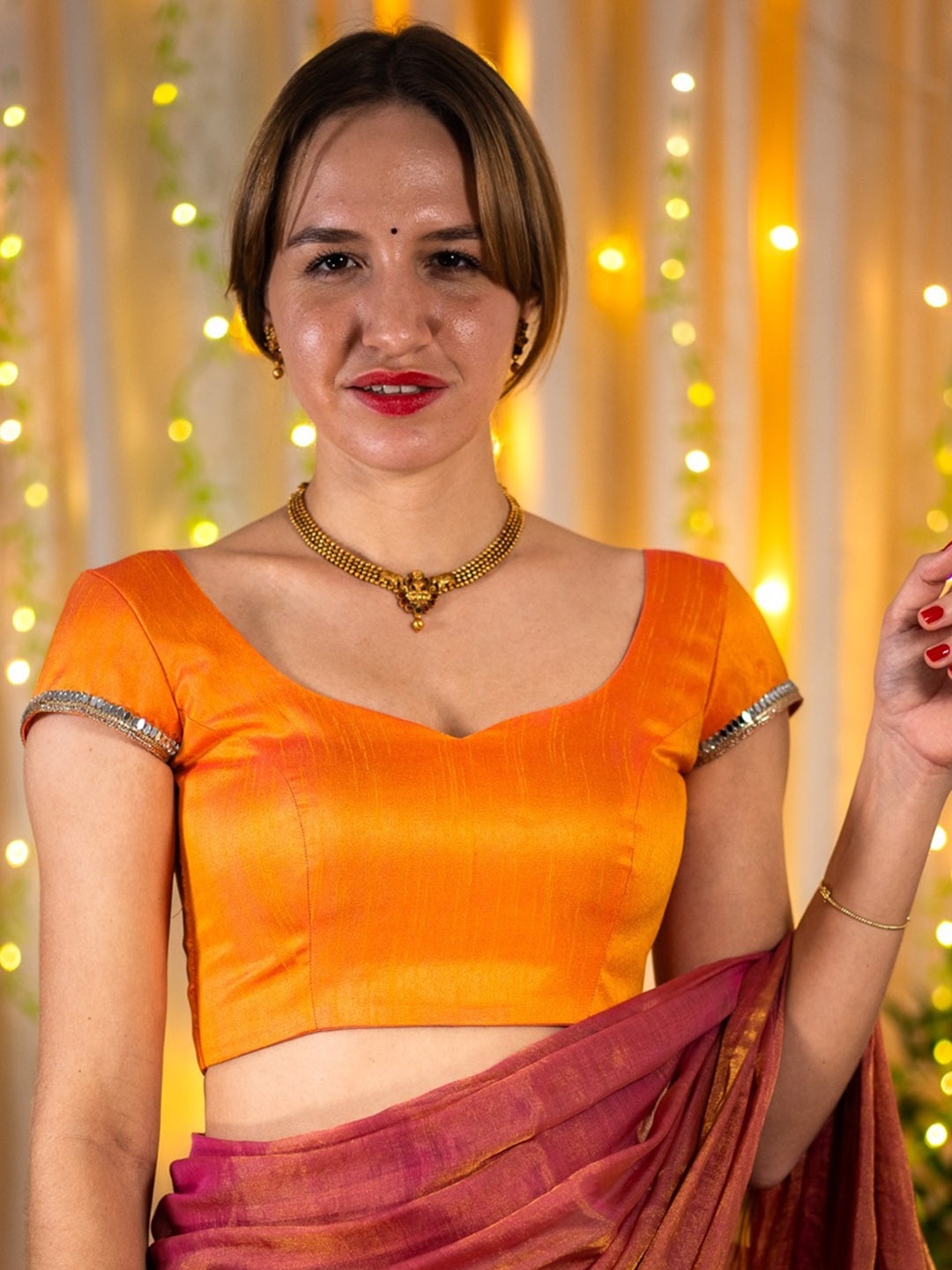 

I LOVE SAREES Embellished Padded Saree Blouse, Orange