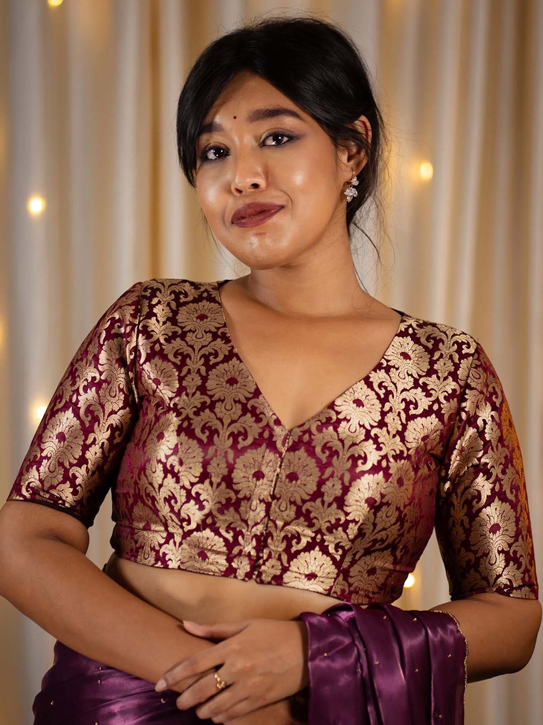 

I LOVE SAREES Woven Design Padded Banarasi Saree Blouse, Maroon