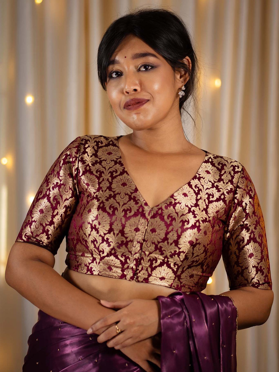 

I LOVE SAREES Woven Design Banarasi Readymade Saree Blouse, Maroon