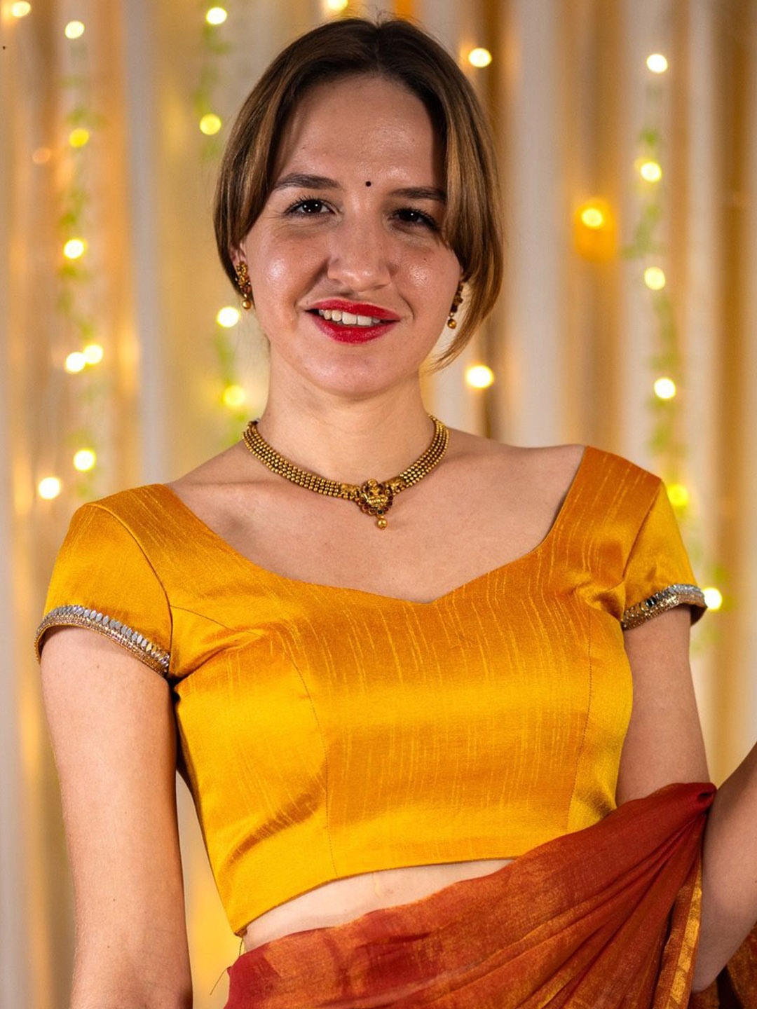 

I LOVE SAREES Embellished Padded Readymade Saree Blouse, Mustard