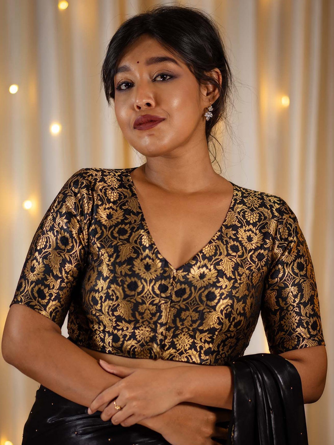 

I LOVE SAREES Ethnic Motifs Woven Design Saree Blouse, Black