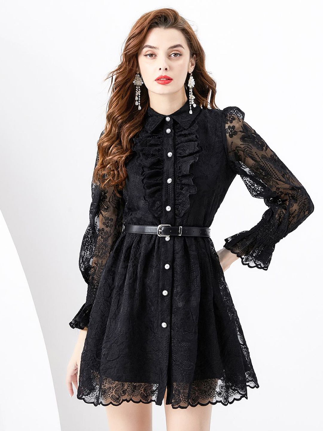 

JC Collection Self Designed Shirt Collar A-Line Mini Dress, Black