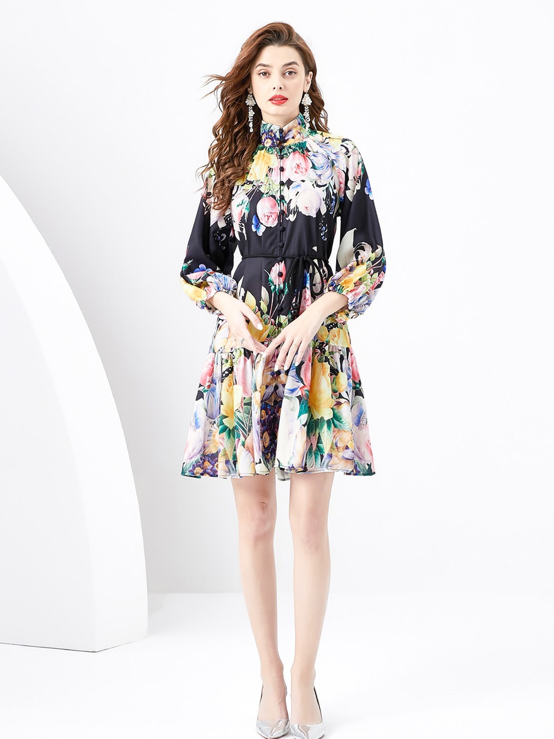 

JC Collection Floral Printed Fit & Flare Dress, Black