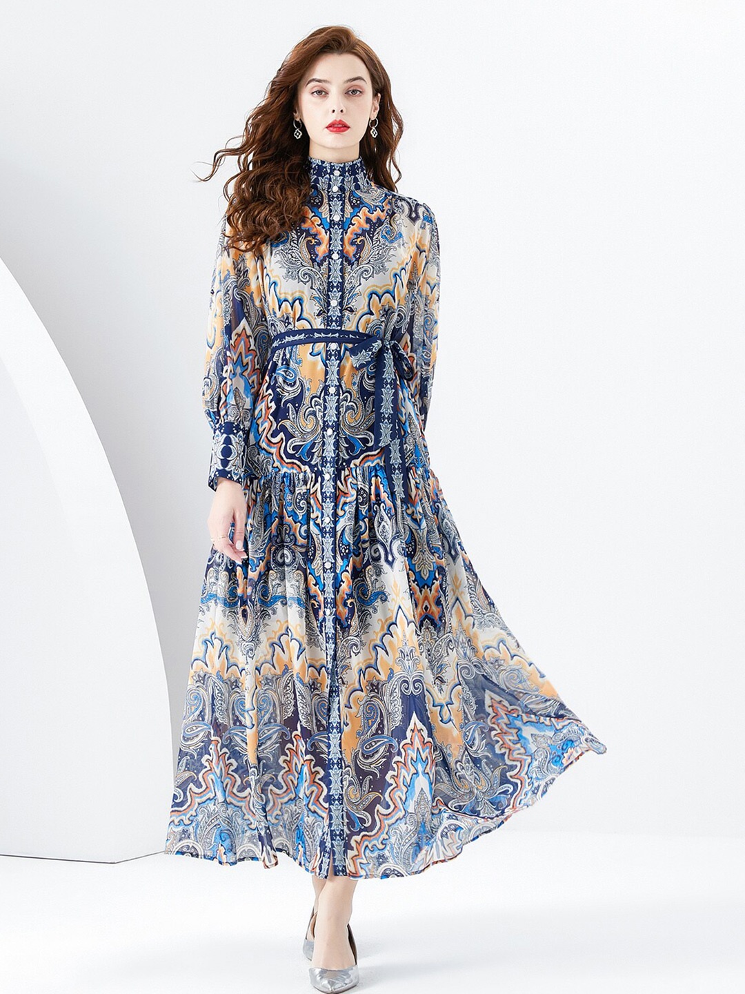 

JC Collection Floral Printed High Neck Maxi Dress, Blue