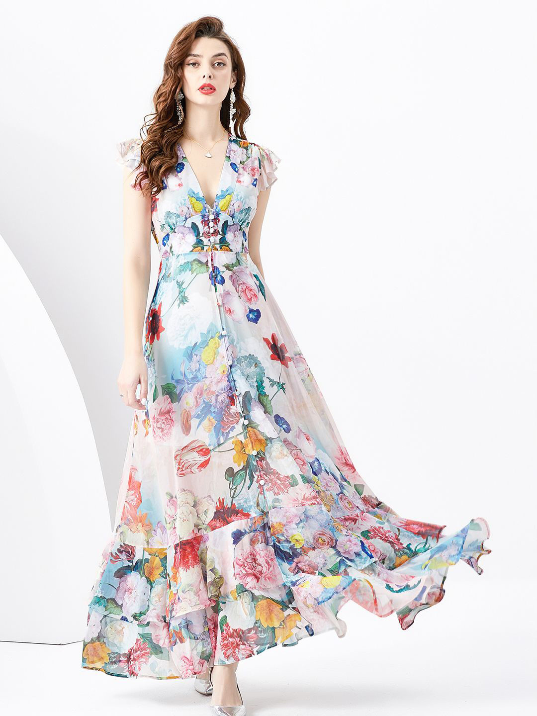 

JC Collection Floral Printed V-Neck Maxi Dress, Pink