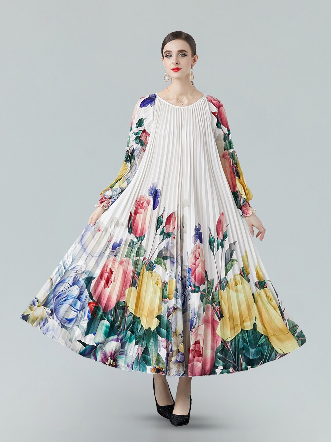

JC Collection Floral Printed Fit & Flare Maxi Dress, White