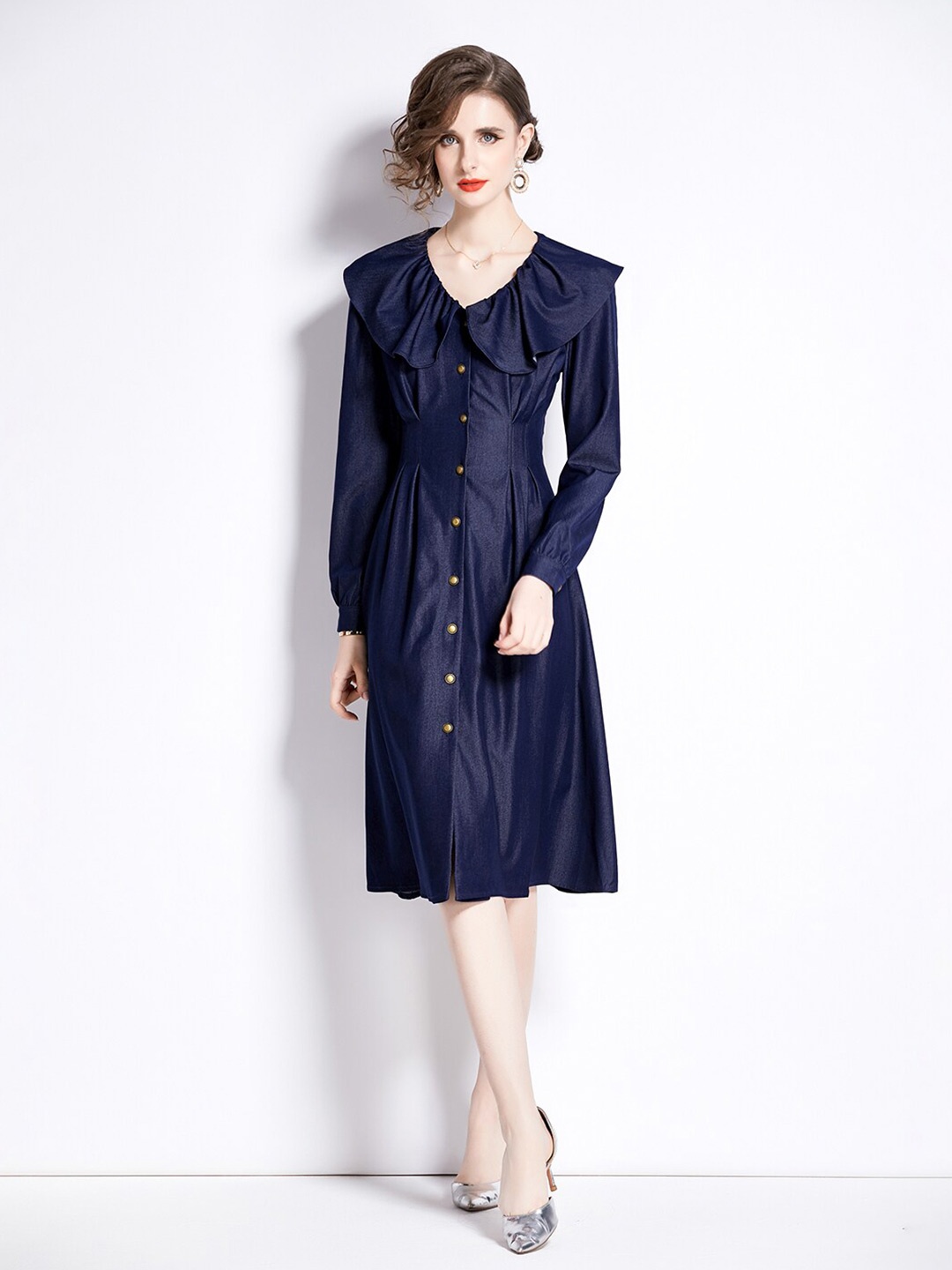 

JC Collection V-Neck Midi Shirt Dress, Navy blue