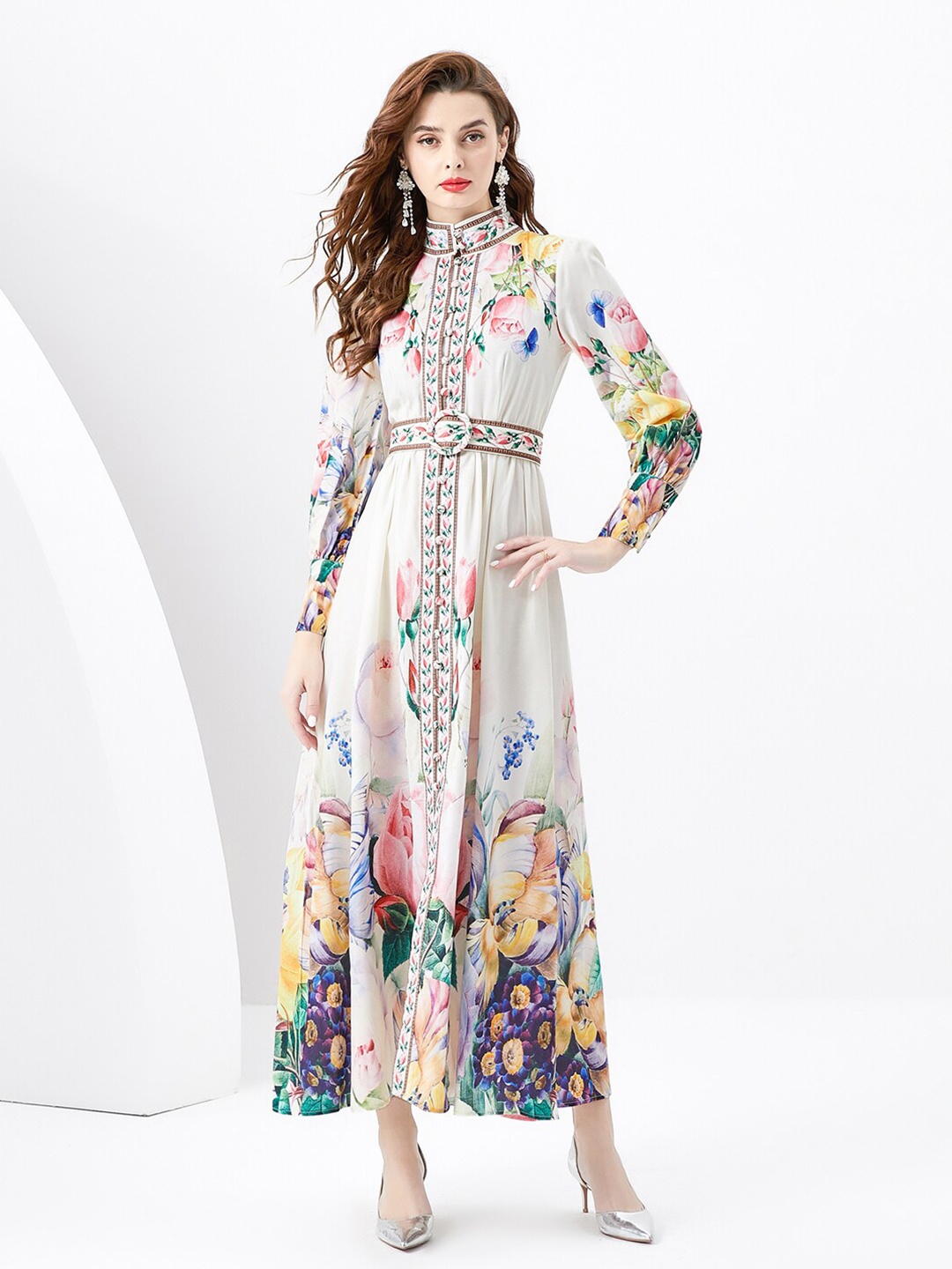 

JC Collection Ethnic Motifs Printed Fit & Flare Midi Dress, Beige