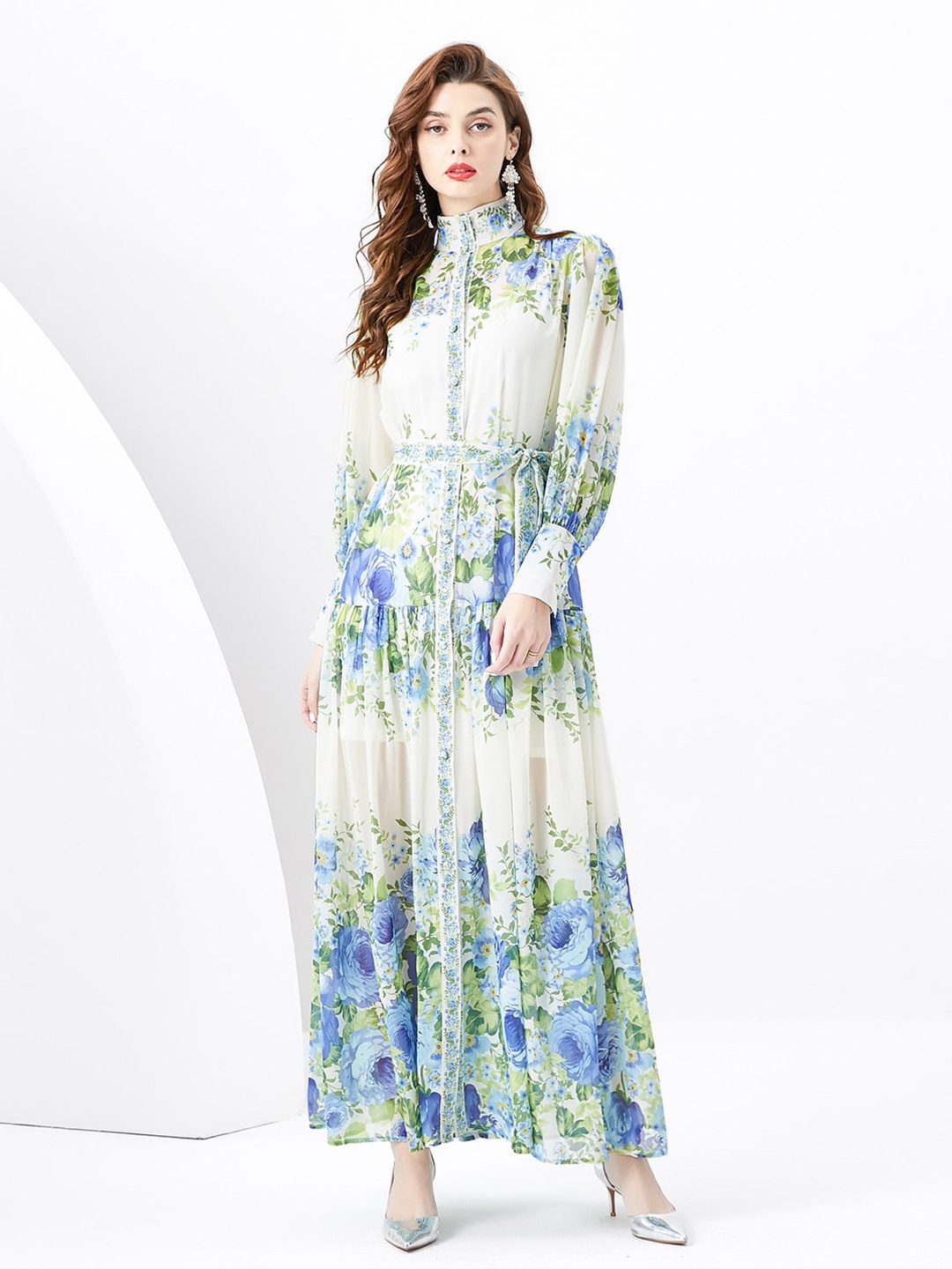 

JC Collection Floral Printed High Neck Maxi Dress, Green