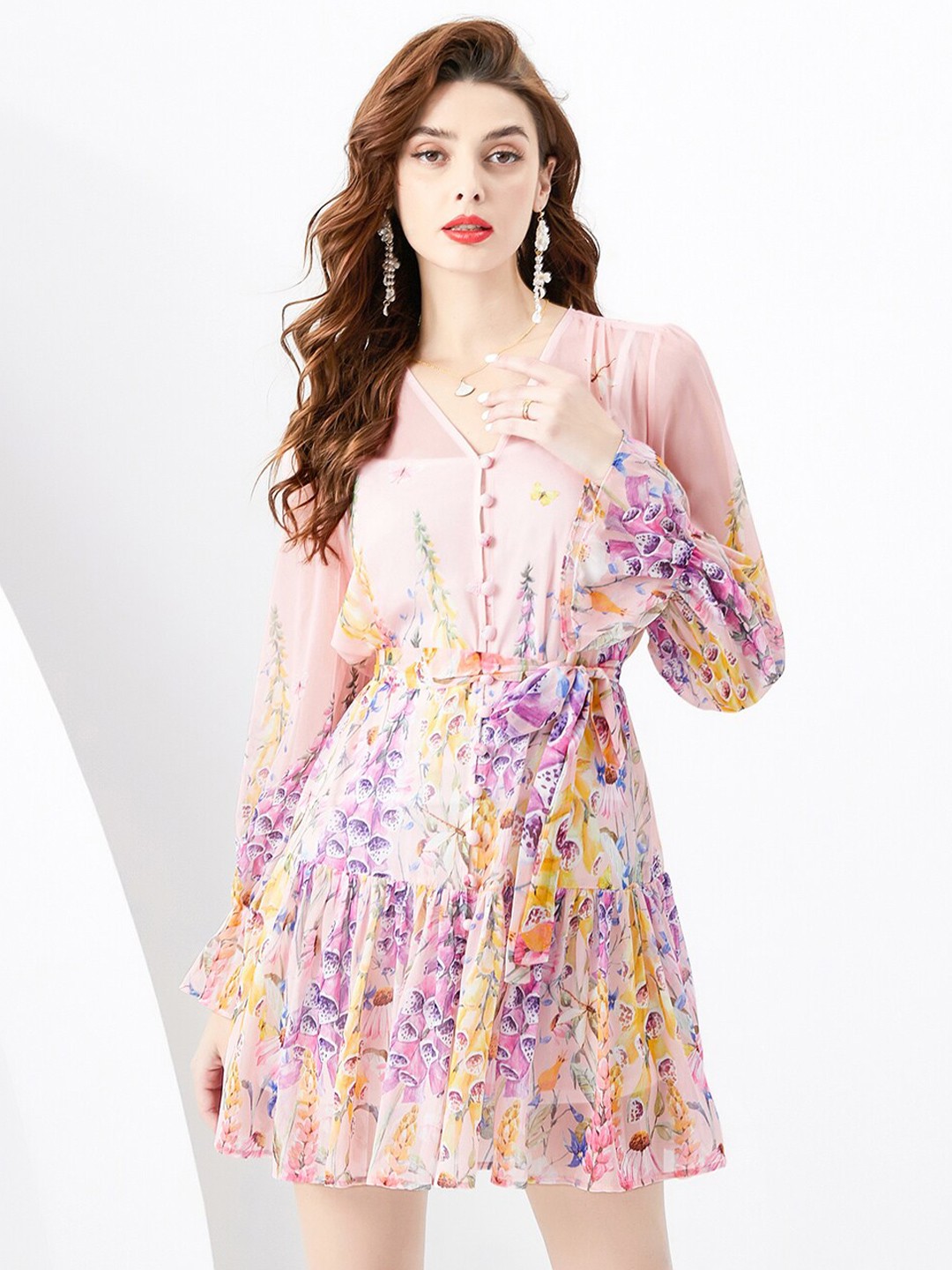 

JC Collection Floral Printed V-Neck Fit & Flare Dress, Pink