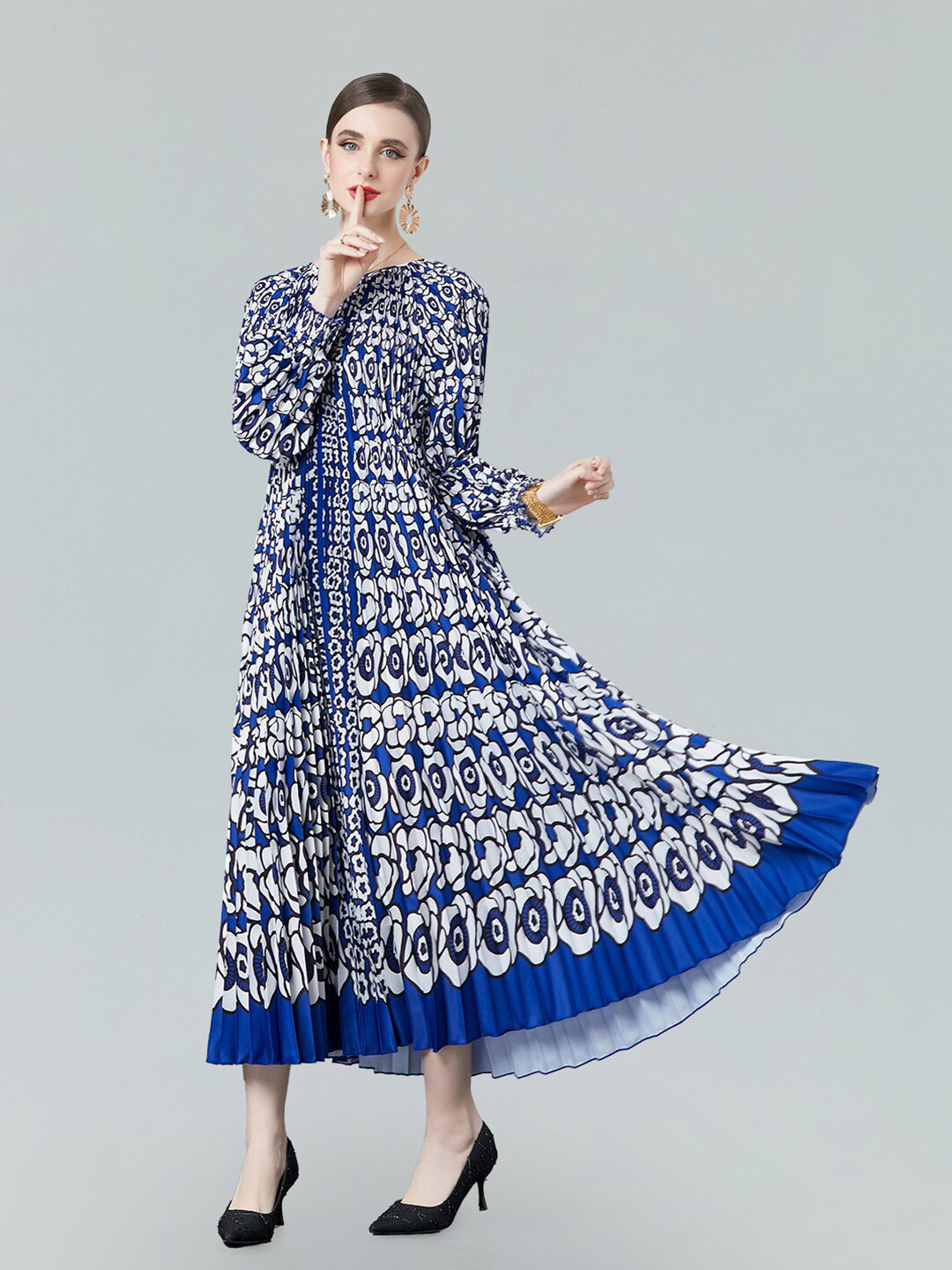 

JC Collection Ethnic Motifs Printed Bell Sleeve Fit & Flare Maxi Dress, Blue