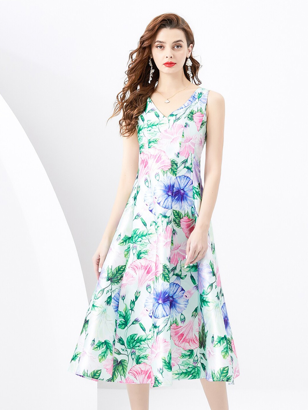 

JC Collection Floral Printed V-Neck Fit & Flare Midi Dress, Yellow
