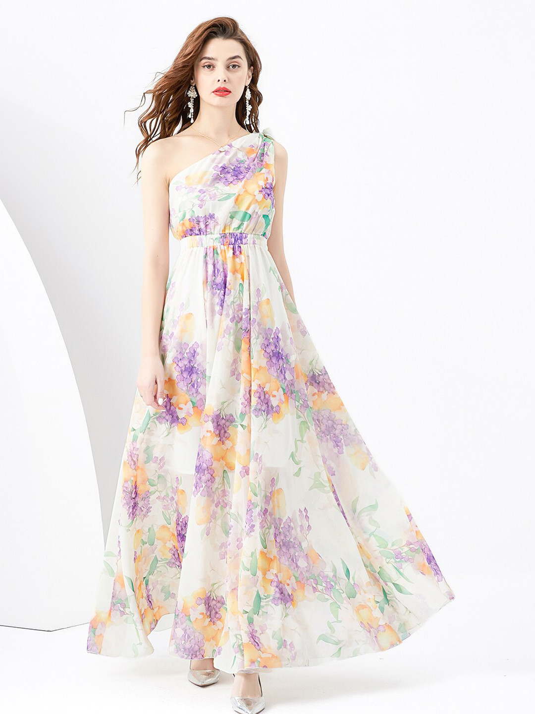 

JC Collection Floral Printed One Shoulder Maxi Dress, Yellow