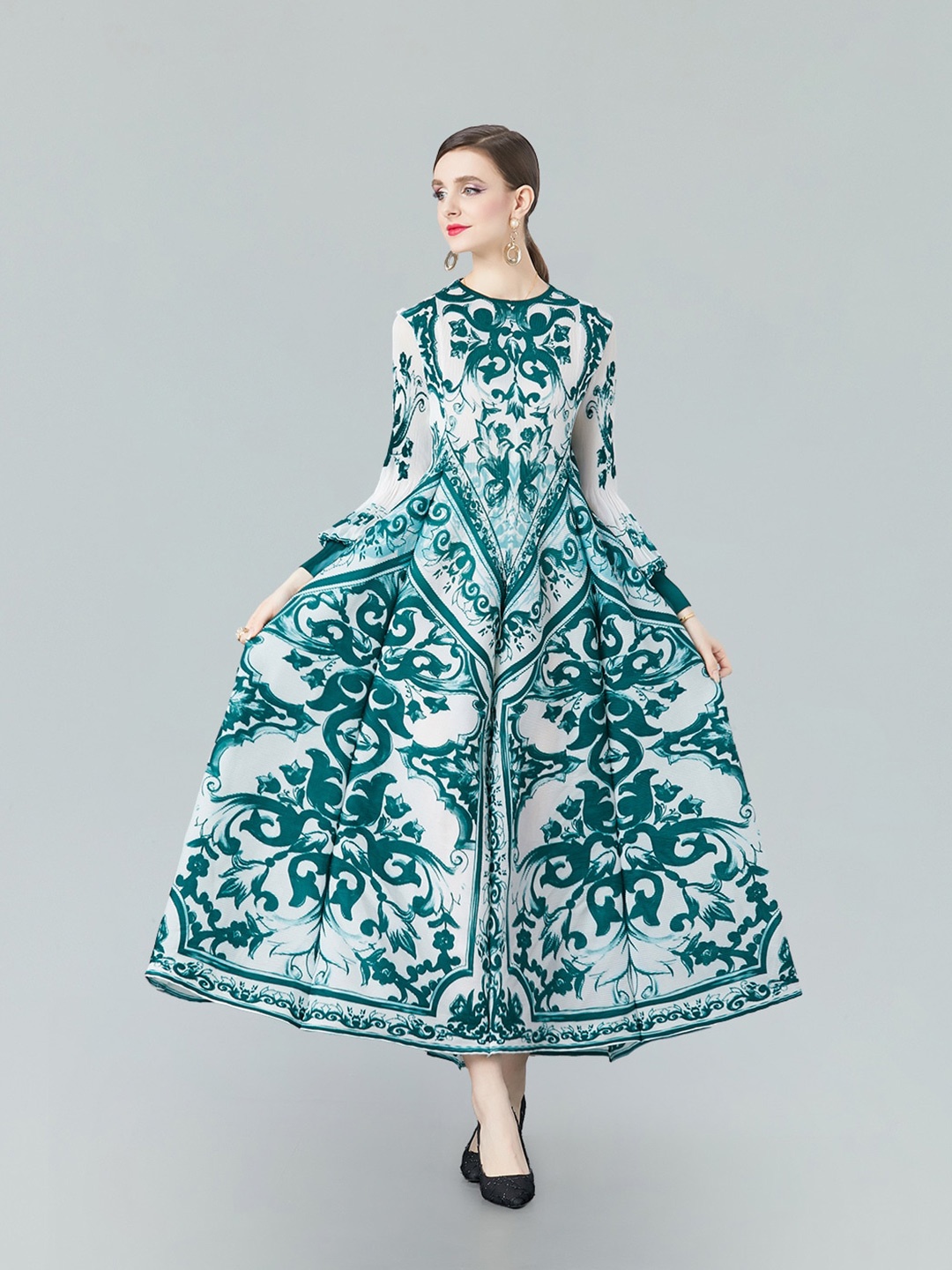 

JC Collection Ethnic Motifs Printed Fit & Flare Maxi Dress, Green