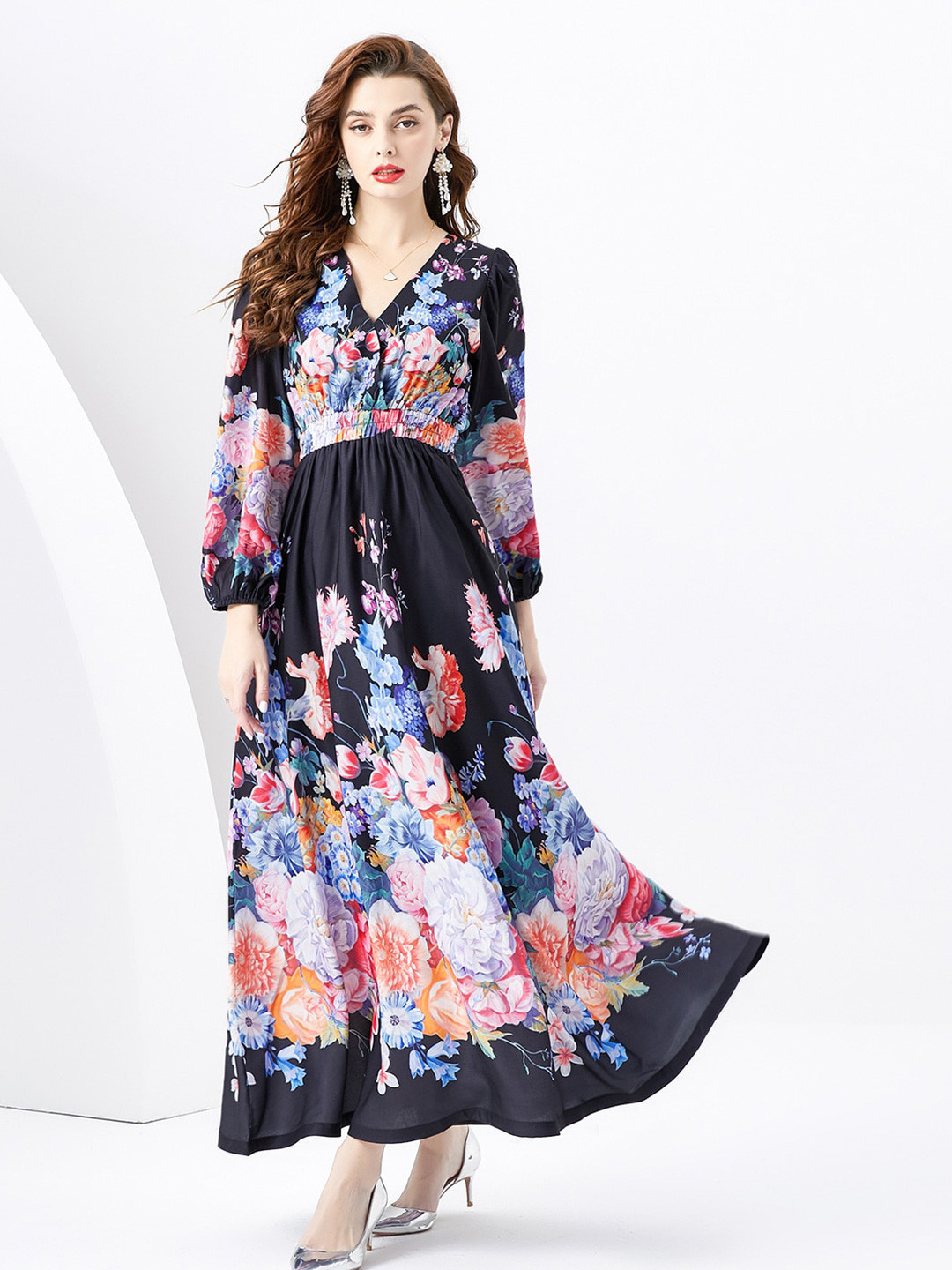 

JC Collection Floral Printed Maxi Dress, Black