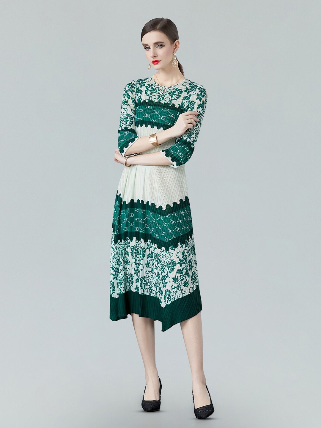 

JC Collection Abstract Printed Fit & Flare Midi Dress, Green