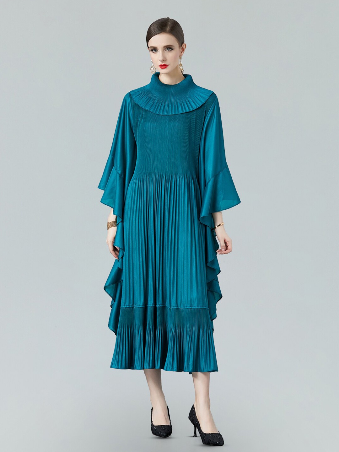 

JC Collection Bell Sleeves Fit & Flare Midi Dress, Blue