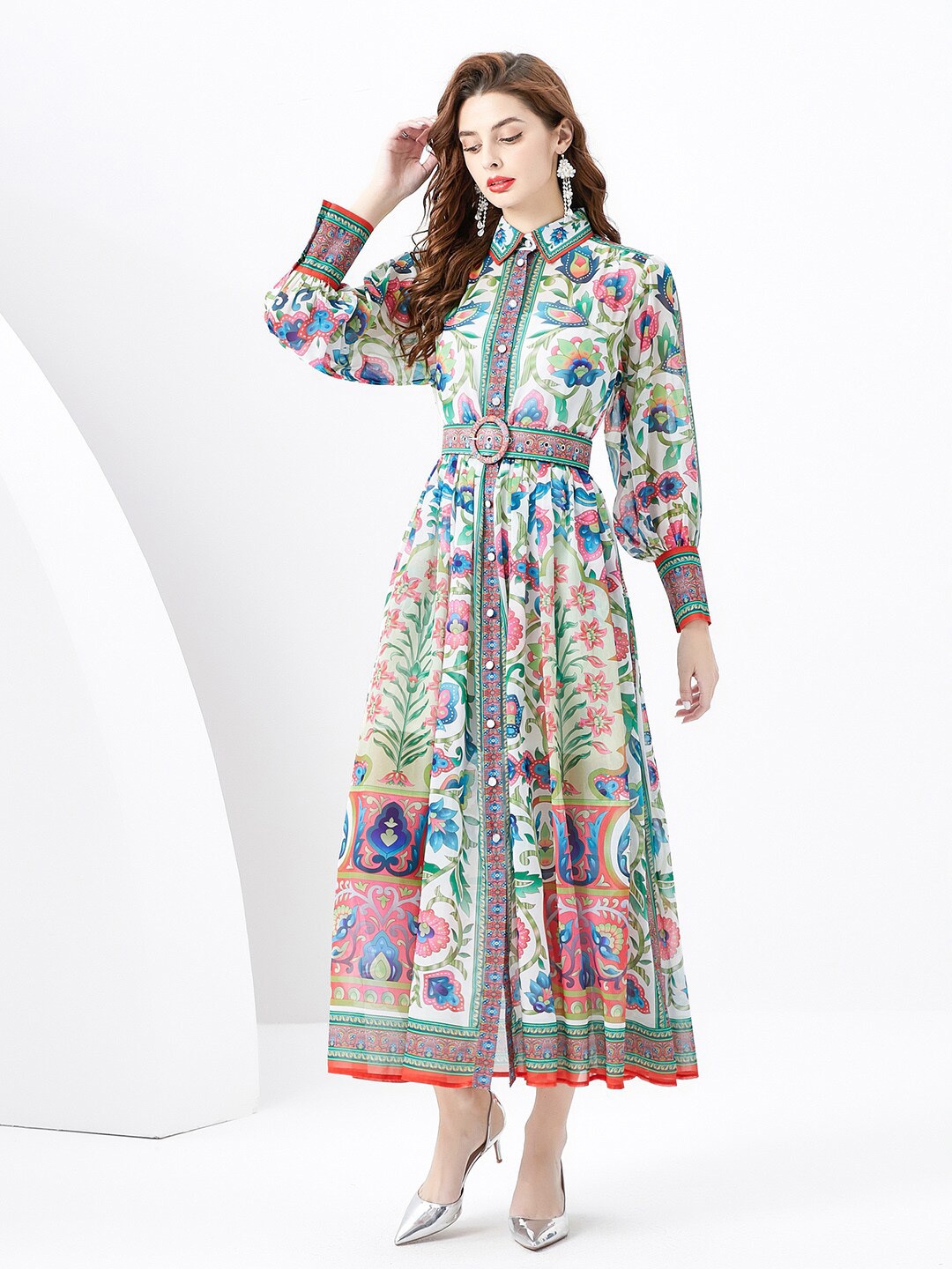 

JC Collection Ethnic Motifs Printed Fit & Flare Midi Dress, Green