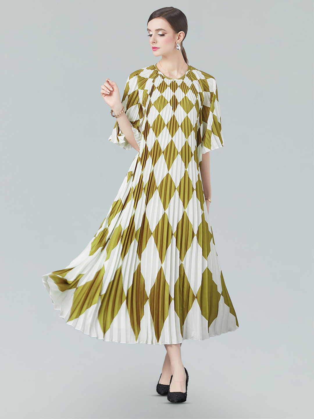 

JC Collection Geometric Printed Fit & Flare Midi Dress, Green