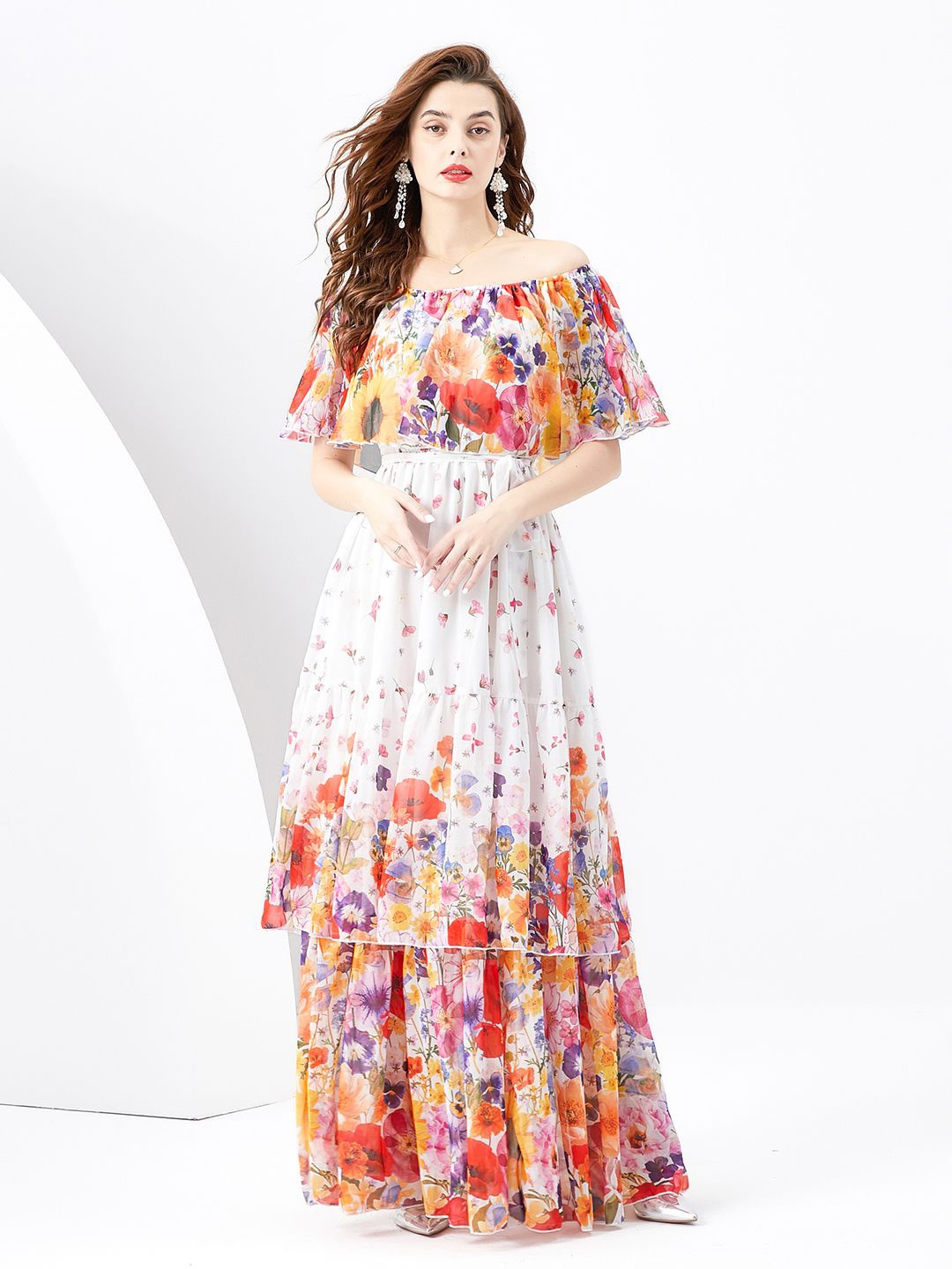 

JC Collection Floral Printed Off Shoulder Maxi Dress, White