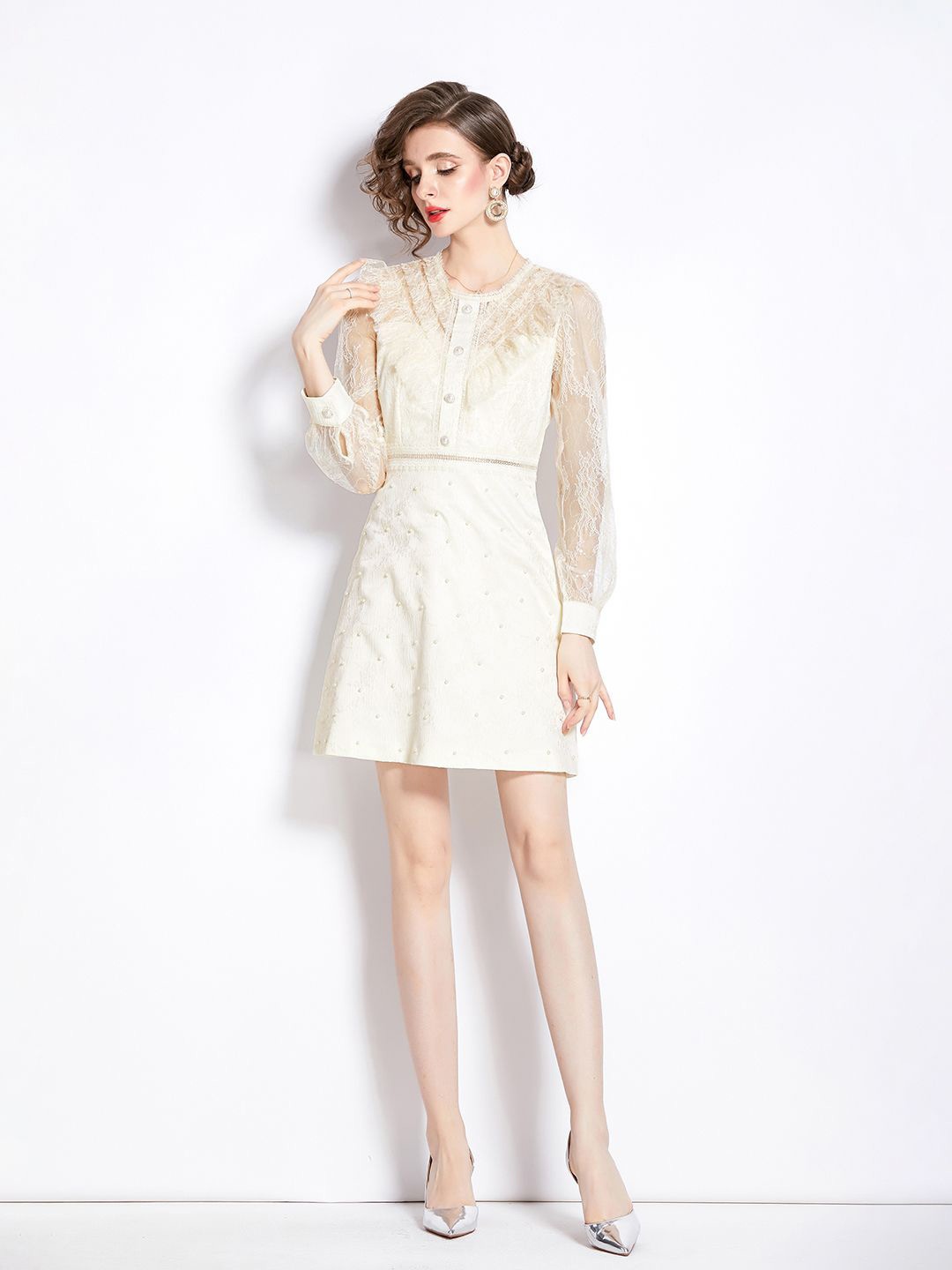 

JC Collection Women Round Neck Fit & Flare Dress, Beige