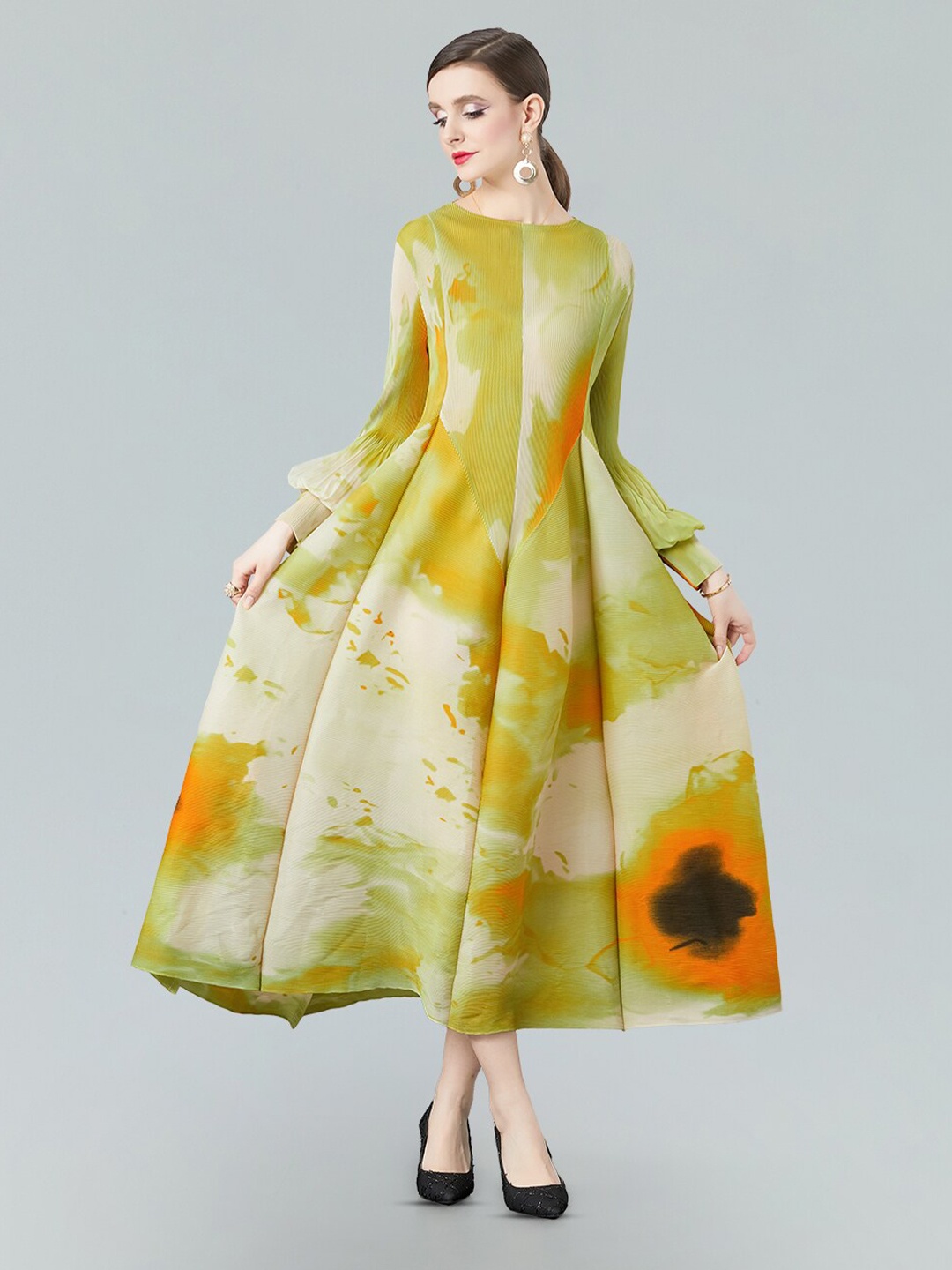 

JC Collection Abstract Printed A-Line Midi Dress, Green