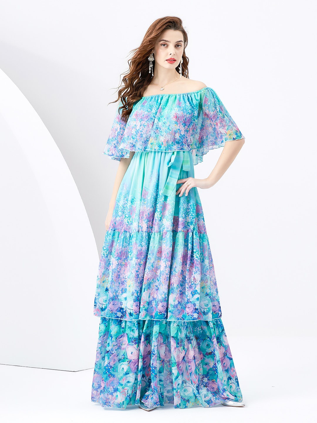 

JC Collection Floral Printed Off-Shoulder Maxi Dress, Blue