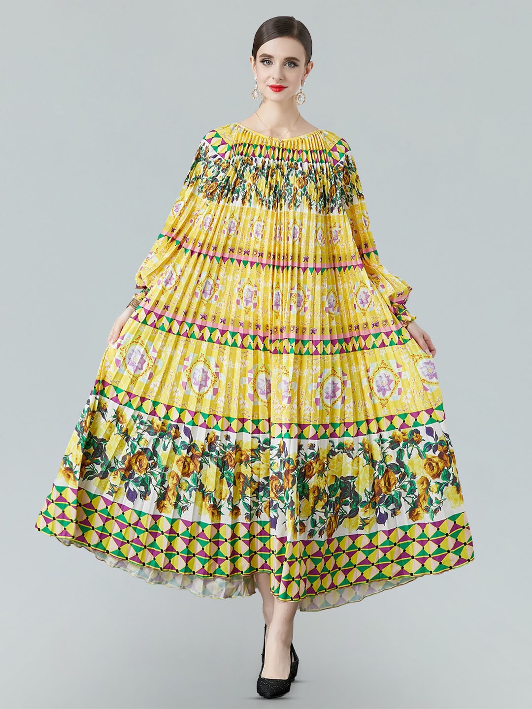 

JC Collection Floral Printed Puff Sleeves Maxi Dress, Yellow
