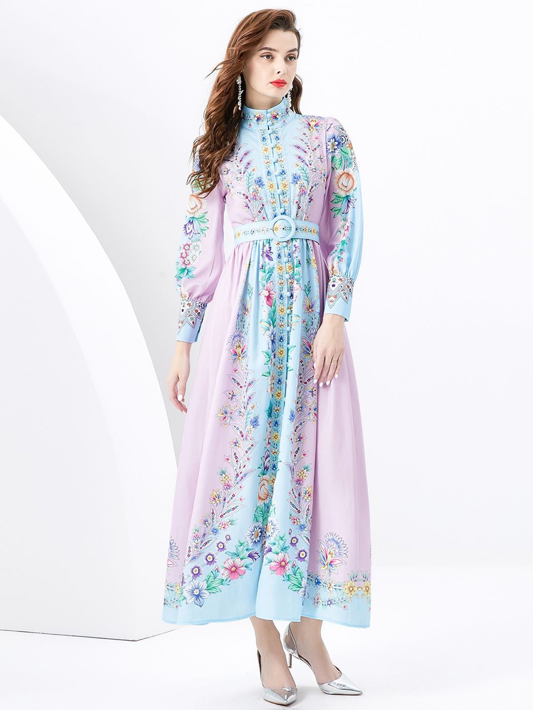 

JC Collection Floral Printed Band Collar Maxi Dress, Purple