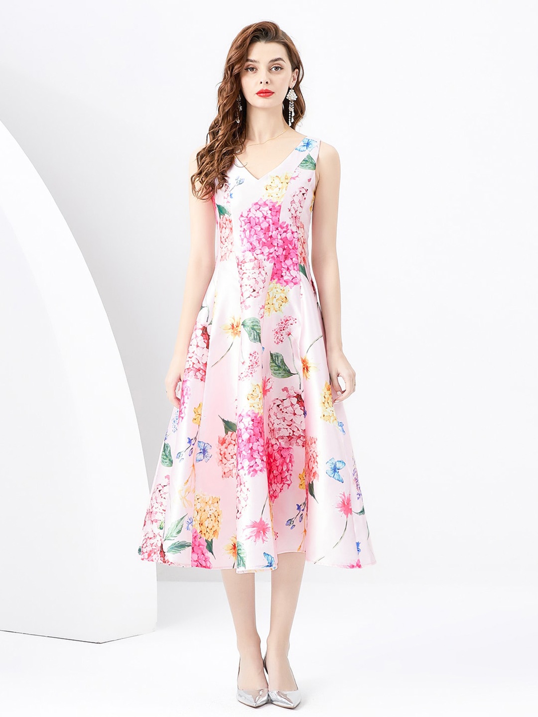 

JC Collection Floral Printed Fit & Flare Midi Dress, Pink