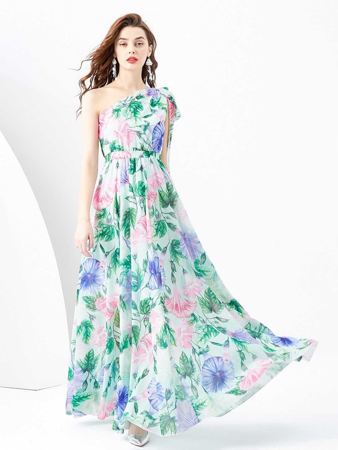 

JC Collection Floral Printed One Shoulder Fit & Flare Midi Dress, Green