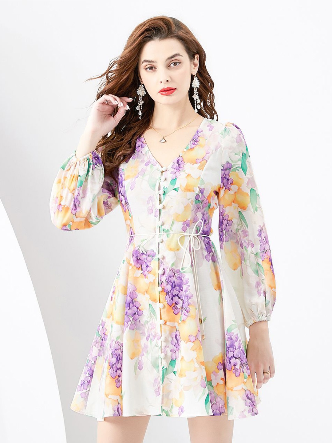 

JC Collection Floral Printed Puff Sleeve Fit & Flare Dress, White