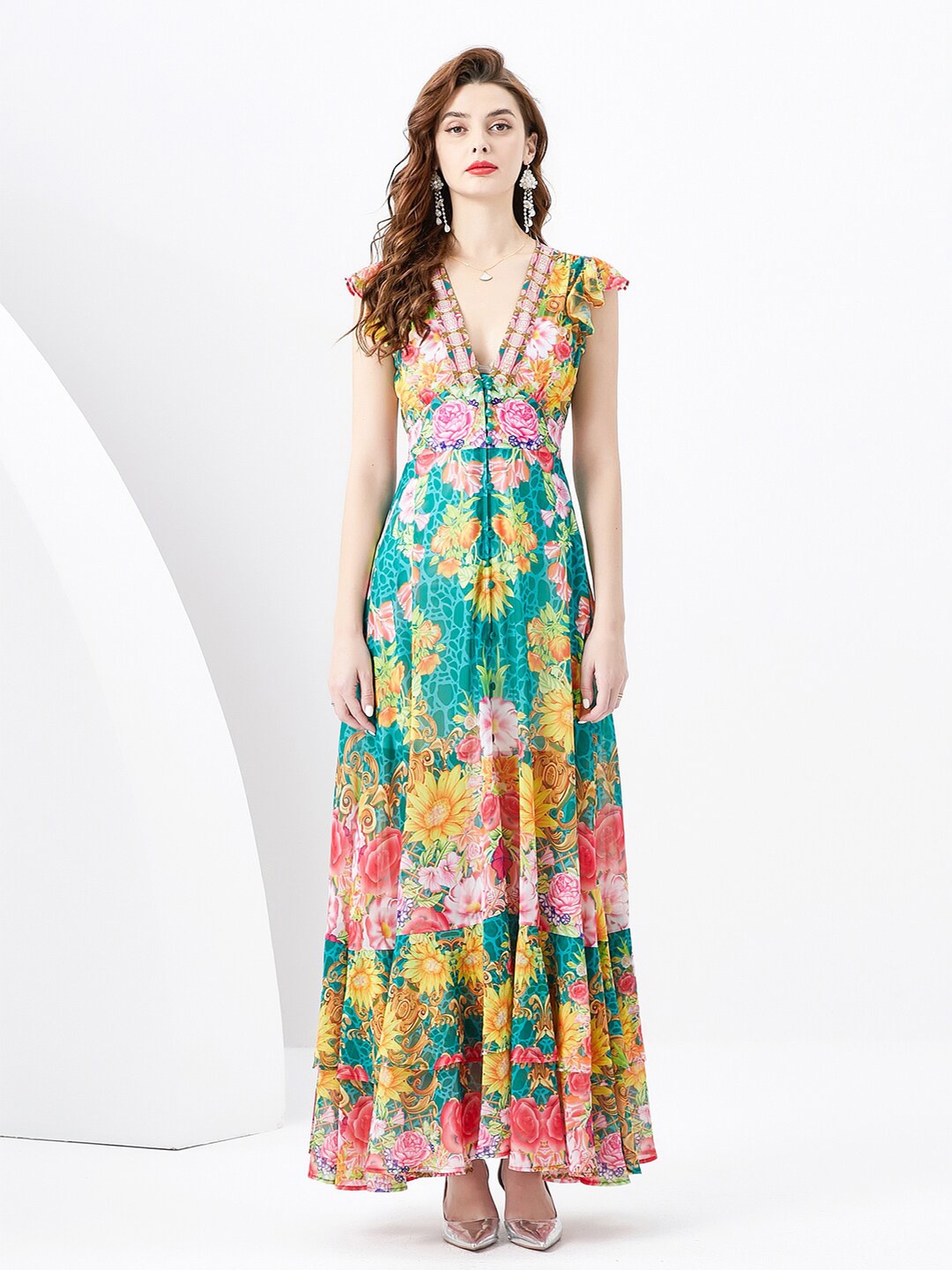 

JC Collection Floral Printed Fit & Flare Maxi Dress, Green