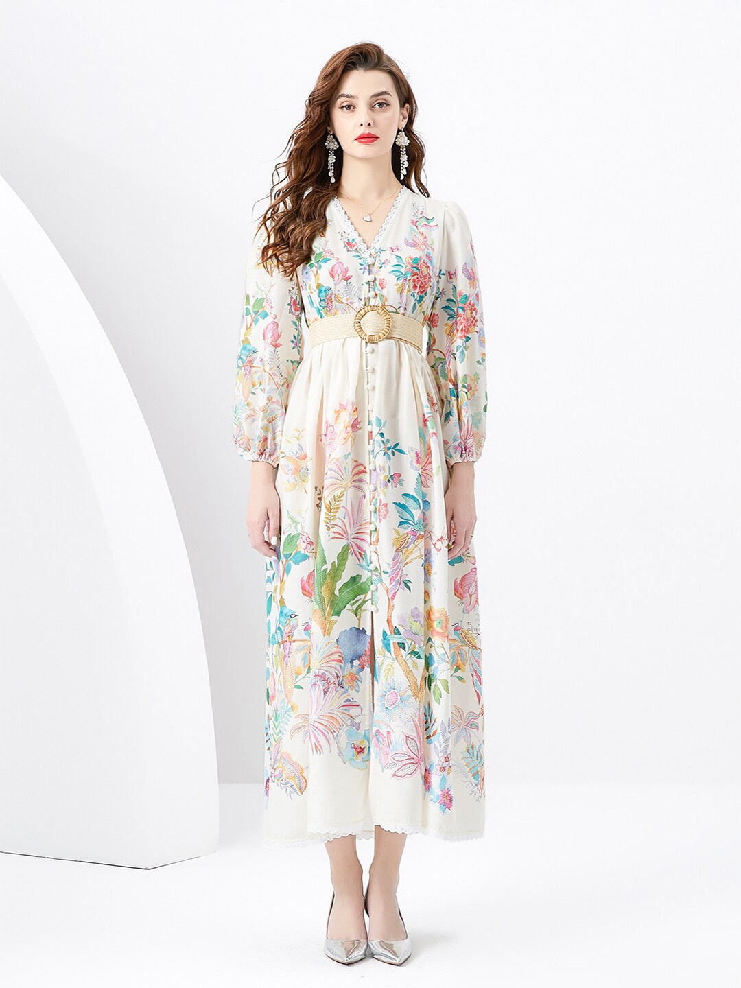 

JC Collection Floral Printed V-Neck Maxi Dress, White