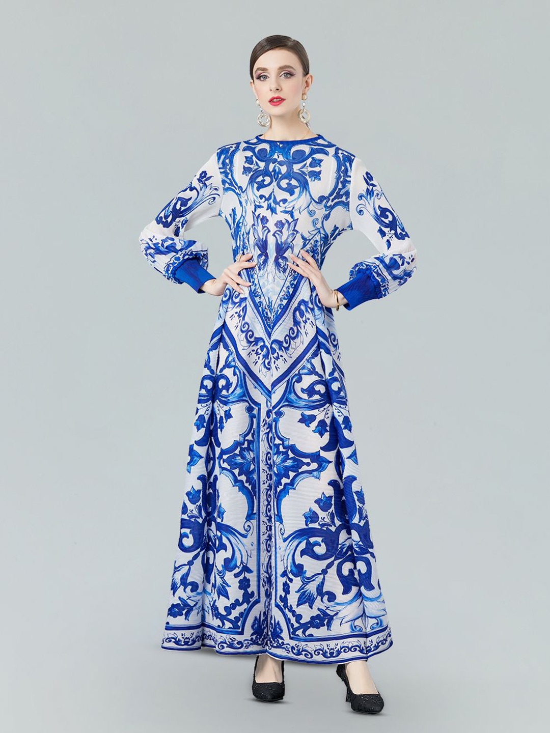 

JC Collection Floral Printed Round Neck Maxi Dress, Blue