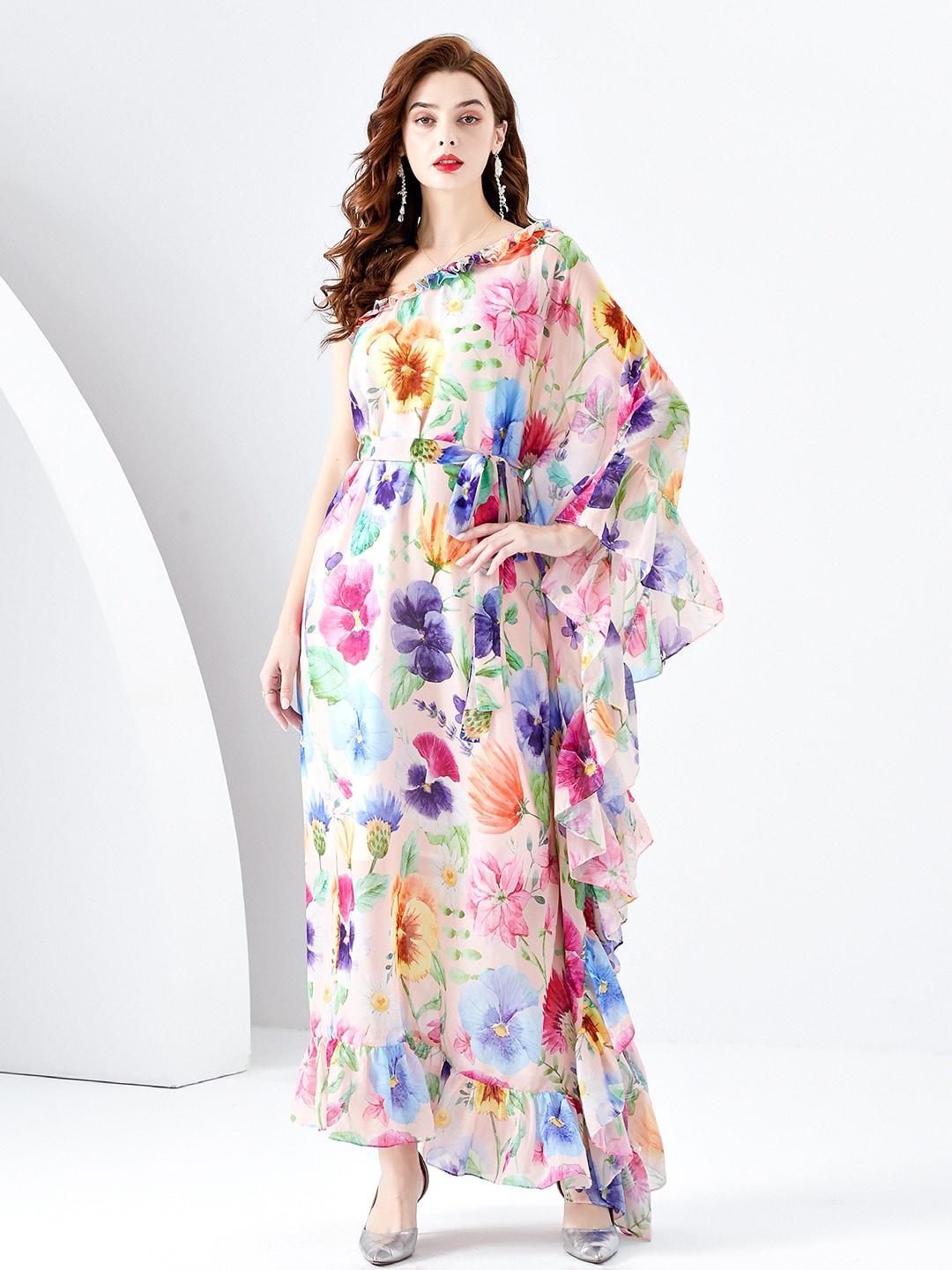 

JC Collection Floral Printed One Shoulder Maxi Dress, White