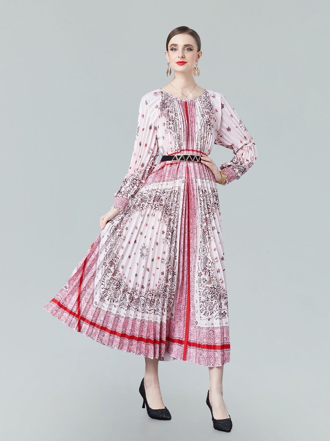 

JC Collection Ethnic Motifs Printed A-Line Midi Dress, Pink