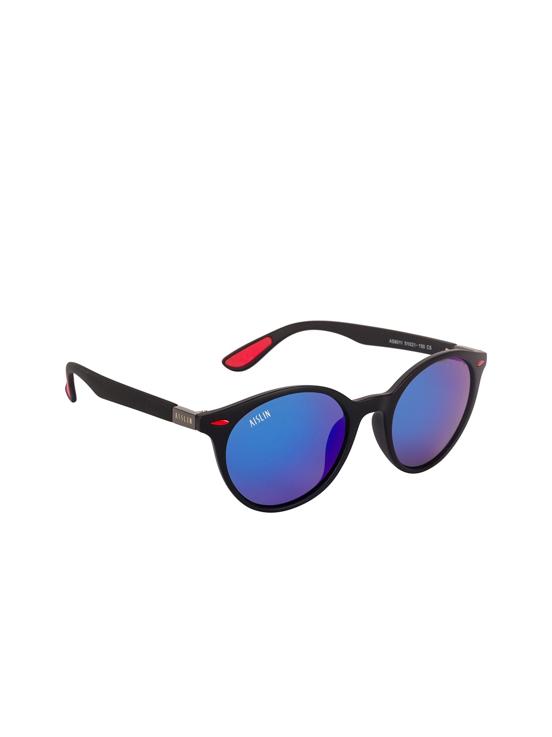 

AISLIN Unisex Round Sunglasses ES_14160-53-AS-9011-fBLPR-mBKGN-RDOV-Mirror Blue, Black