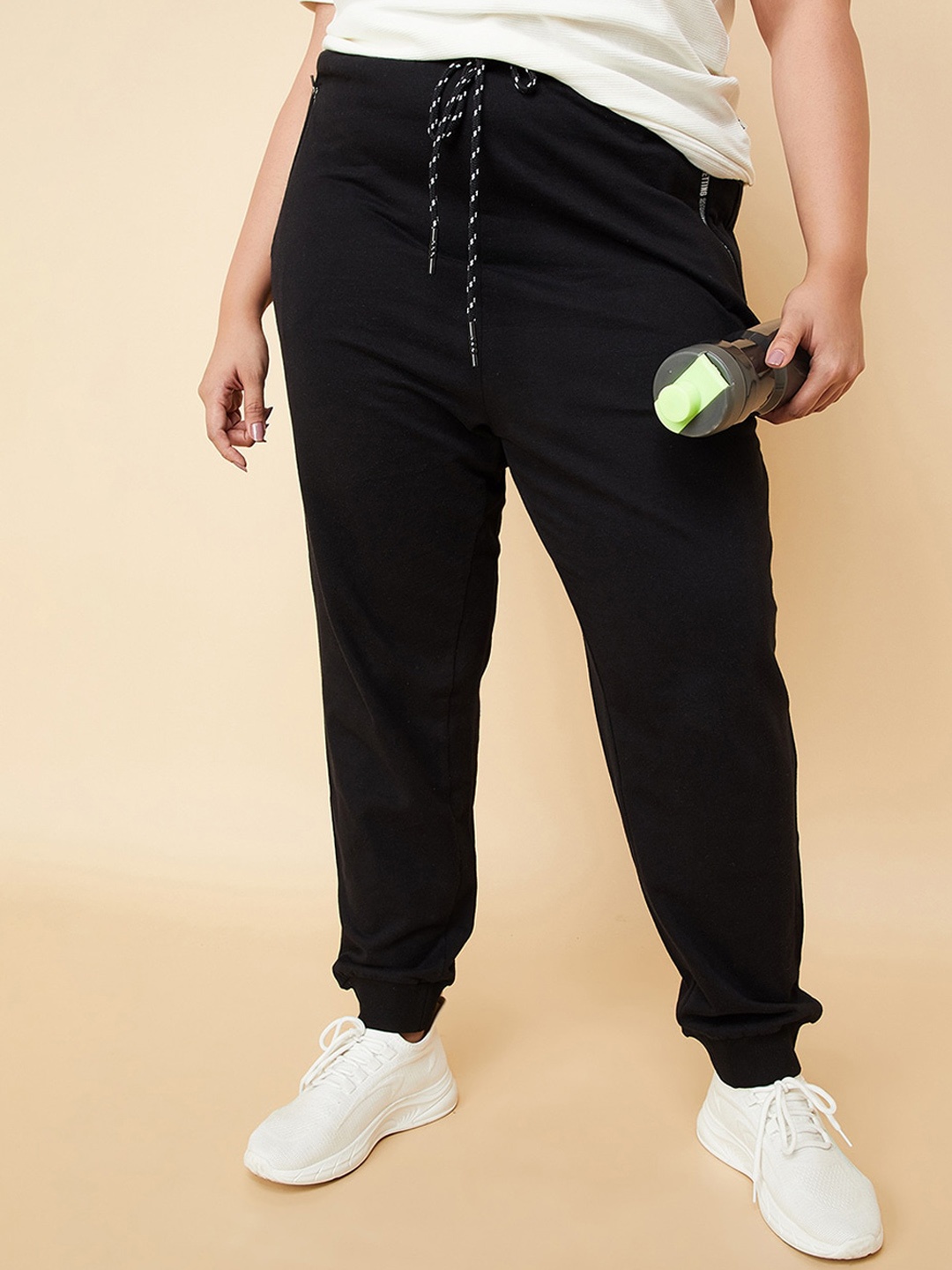

max Plus Size Women Pure Cotton Mid-Rise Gym Joggers, Black