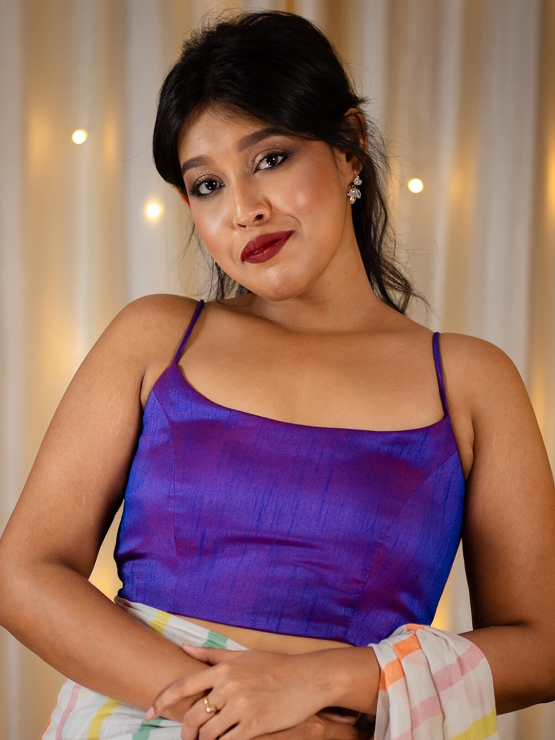 

I LOVE SAREES Padded Spaghetti Saree Blouse, Purple