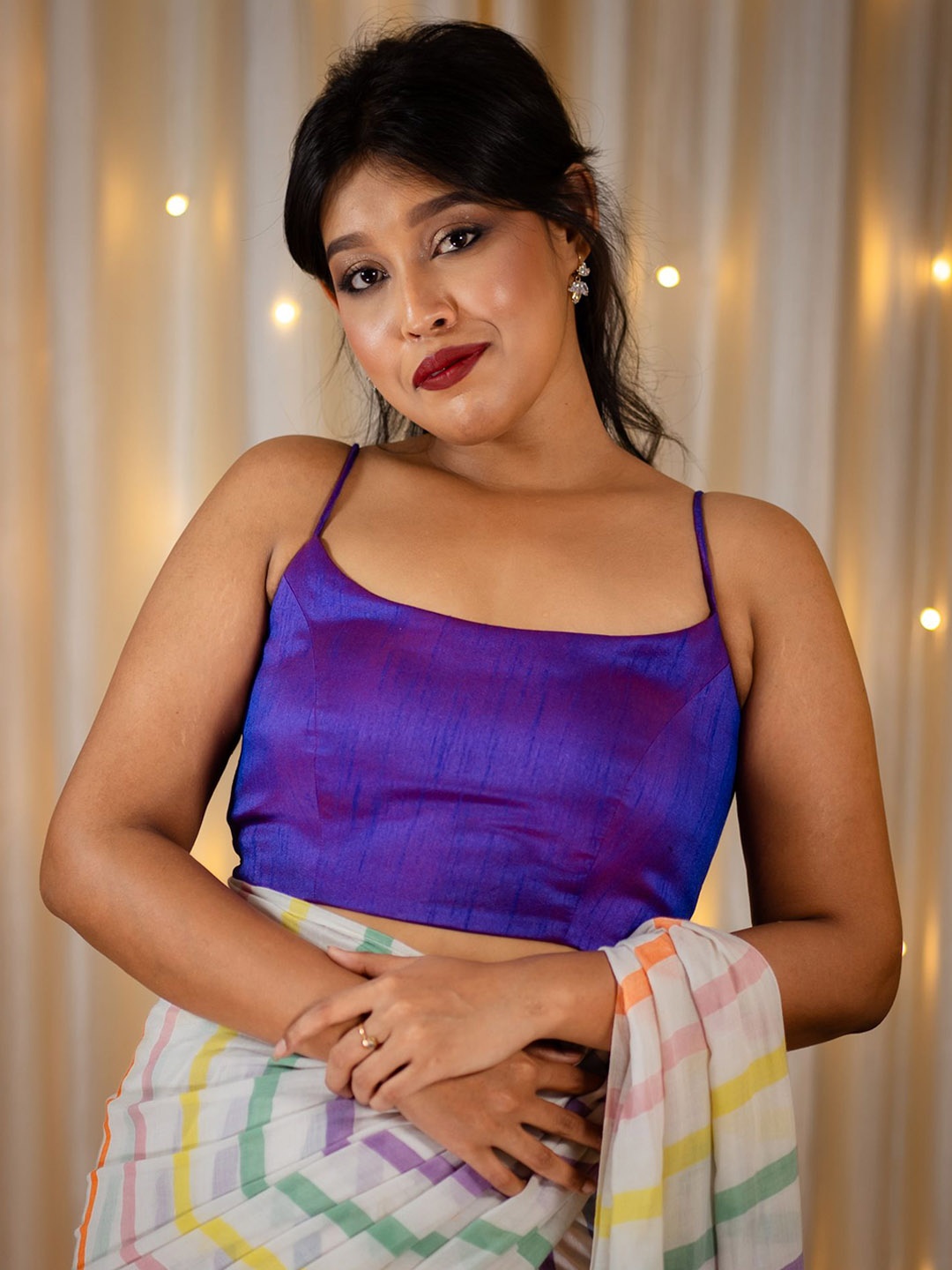 

I LOVE SAREES Shoulder Strap Padded Spaghetti Saree Blouse, Purple