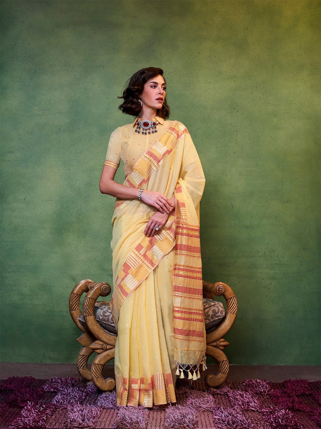

elora Woven Design Saree, Yellow