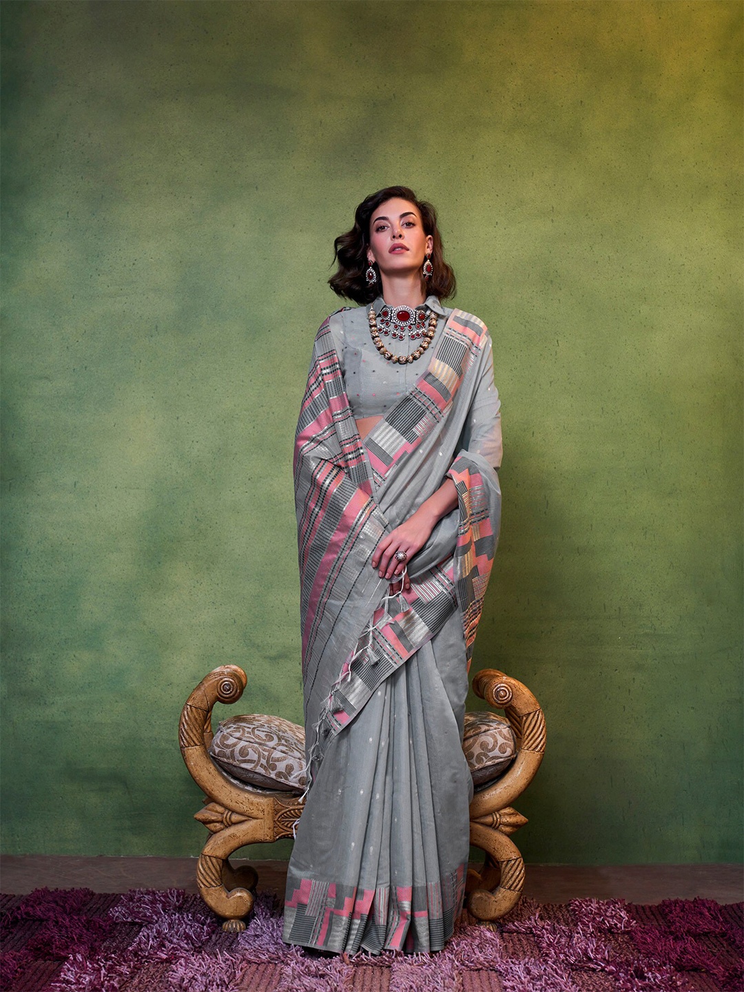 

Elora Pure Spun Cotton Contemporary Saree, Grey