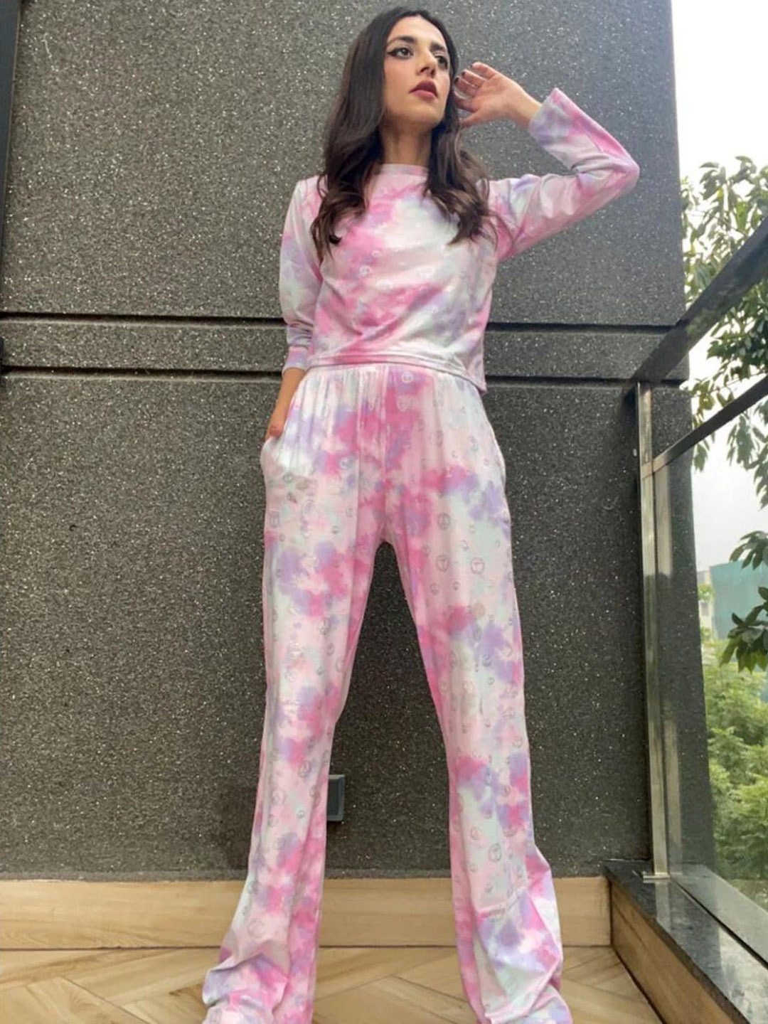 

HEY MISSY Women Tie and Dye Printed Night suit, Pink