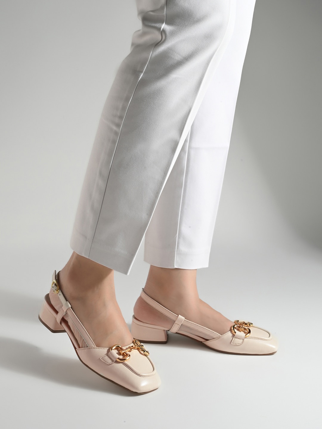 

MIORAH Square Toe Leather Ballerinas, Off white