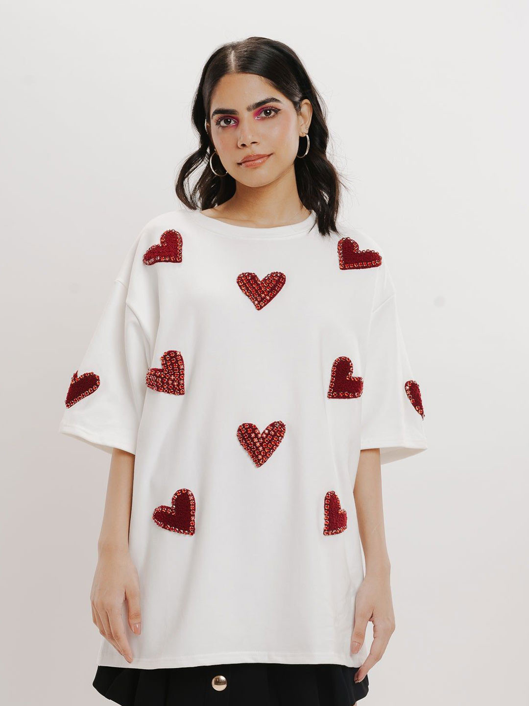 

FREAKINS Oversized Conversational Printed Drop-Shoulder Sleeves T-shirt, White