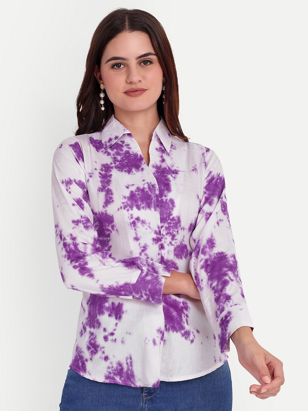 

FNOCKS Printed Organic Cotton Shirt Style Top, Purple